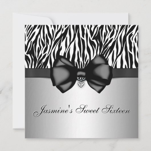 Chic Bowed Zebra Print Invite [Silver] Kaart (Voorkant)