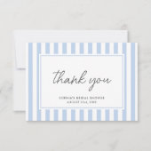 Chic Bridal Shower Modern Script Blue Stripes Bedankkaart (Voorkant)