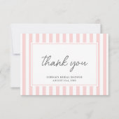 Chic Bridal Shower Modern Script Pink Stripes Bedankkaart (Voorkant)