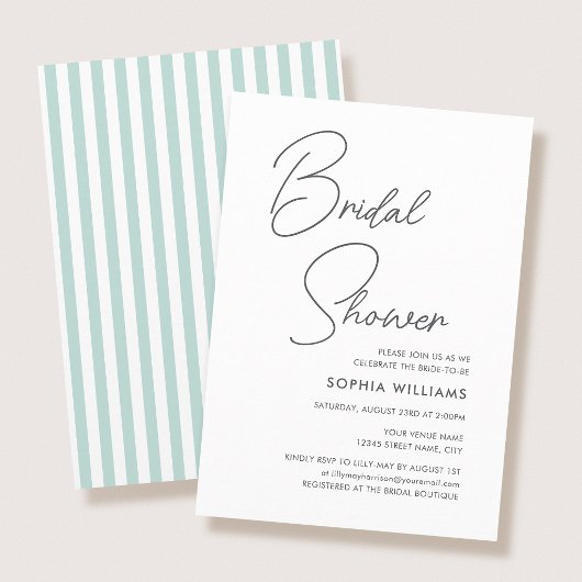 Chic Bridal Shower Modern Script Teal Stripes Kaart