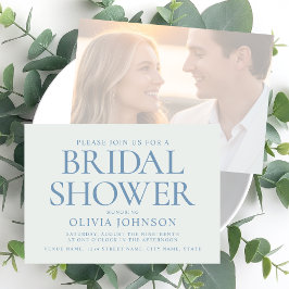 Chic Bridal Shower Photo Typography Pale Blue Kaart