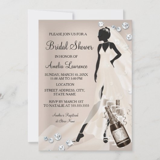 Chic Bride beige Sparkle Diamond Vrijgezellenfeest Kaart (Voorkant)