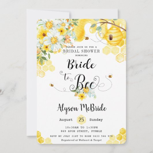 Chic Bride to Bee Yellow Floral Vrijgezellenfeest Kaart (Voorkant)