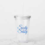 Chic Bright Blue Script 60th Sassy 60th Birthday Acryl Drinkbeker<br><div class="desc">Een flinke 60e verjaardagstumer met de tekst 60 en sassy in helder blauw schitterend script kalligrafie. Uitsluitend ontworpen door Happy Dolphin Studio. Neem contact met ons op via happydolphinstudio@outlook.com als je hulp of overeenkomende producten nodig hebt. We vieren graag 60 jaar en helpen je om je 60ste verjaardag een prachtige...</div>