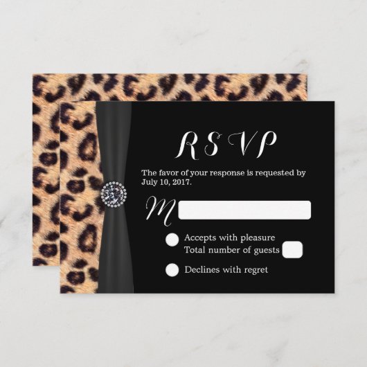 Chic Bright Diamond & Leopard Print Wedding RSVP (Voorkant / Achterkant)