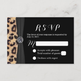 Chic Bright Diamond & Leopard Print Wedding RSVP Kaartje