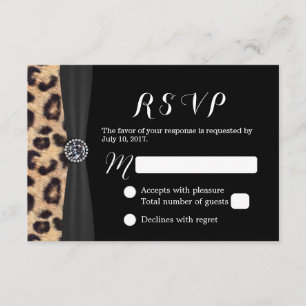 Chic Bright Diamond & Leopard Print Wedding RSVP Kaartje