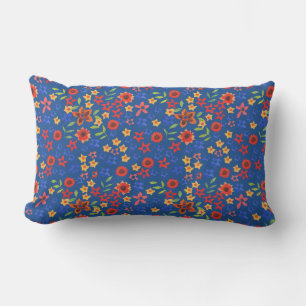 Chic Bright Floral Miniprint op Blue Lumbar Pillow Kussen