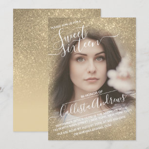 Chic Bright Gold Glitter Ombre Foto Afstuderen Kaart