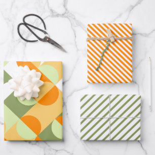 Chic Bright Green Sunny Oranje Circles Art Patroon Inpakpapier Vel