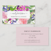 Chic Bright Waterverf Floral Blush Visitekaartje (Voorkant / Achterkant)