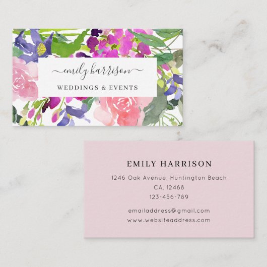 Chic Bright Waterverf Floral Blush Visitekaartje (Voorkant / Achterkant)