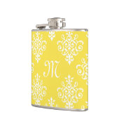 Chic Bright Yellow Damask en Fashionable Monogram Heupfles (Links)