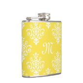 Chic Bright Yellow Damask en Fashionable Monogram Heupfles (Rechts)