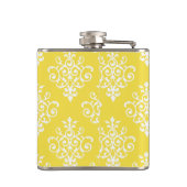 Chic Bright Yellow Damask en Fashionable Monogram Heupfles (Achterkant)