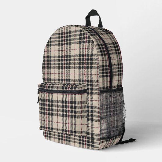 Chic British Plaid Luxe Mode Tartan Bedrukte Rugzak (Achterkant Hoek Rechts)