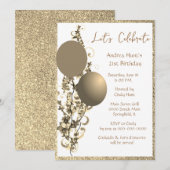 Chic Bronze Gold Glitter Brithday Uitnodiging (Voorkant / Achterkant)