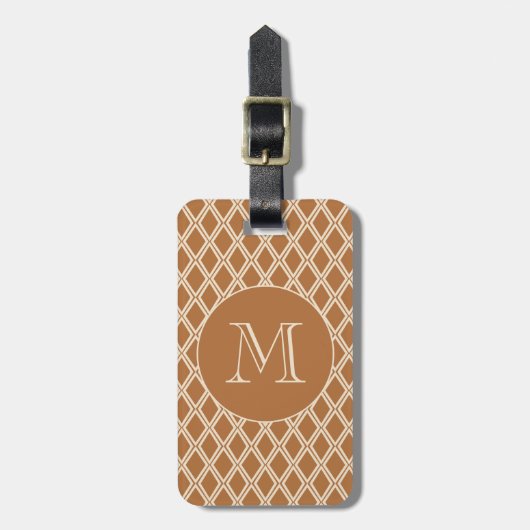 Chic Bronze Ivory Diamond Pattern Monogram Bagagelabel (Voorkant verticaal)