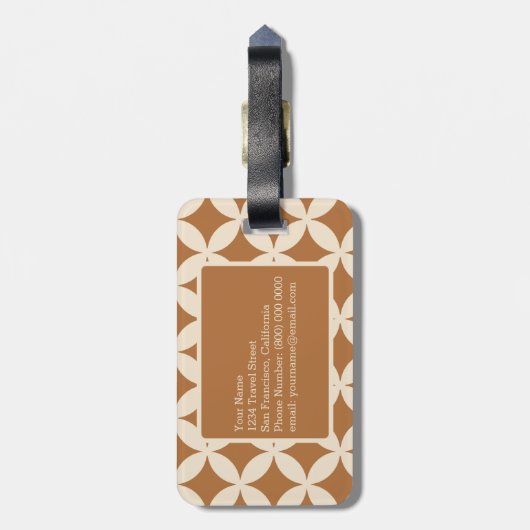 Chic Bronze Ivory Geometric Pattern Monogram Bagagelabel (Achterkant verticaal)