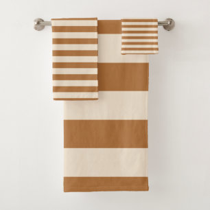 Chic Bronze Off-White Striped patroon Bad Handdoek