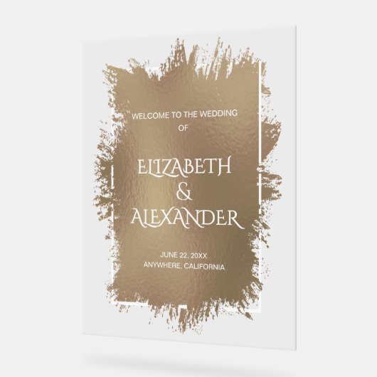 Chic Bronze Splash Wedding Welkom Acryl Bord (Hoek)