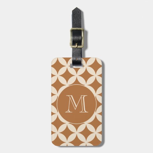 Chic bronzen ivoor geometrisch patroon monogram bagagelabel (Voorkant verticaal)