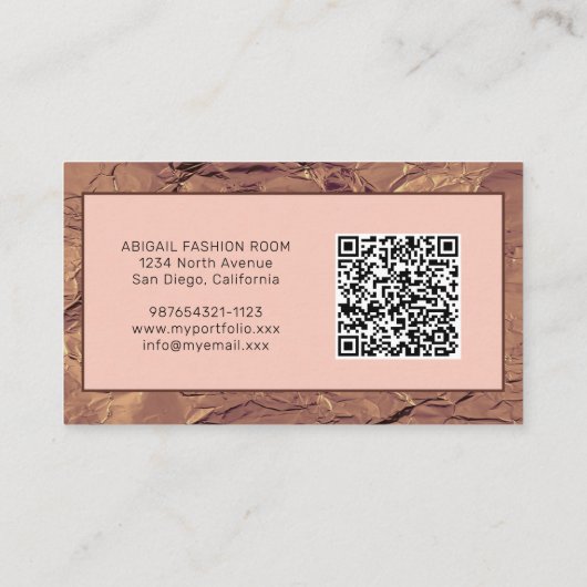 Chic Brown Abstract QR Code Visitekaartje (Achterkant)
