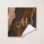 Chic Brown Blush Glitter Agate Custom Monogram Bad Handdoek (Wasdoekje)