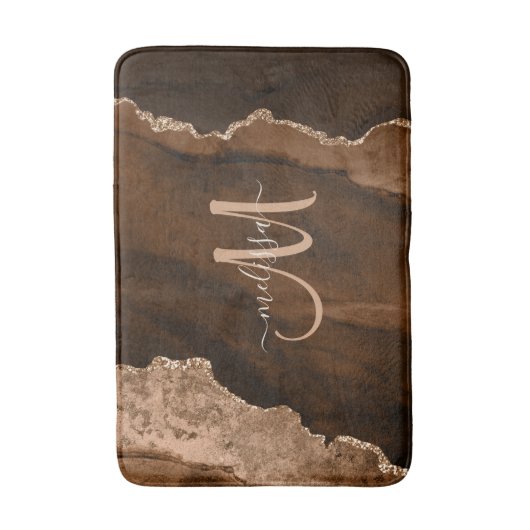 Chic Brown Blush Glitter Agate Custom Monogram Badmat (Voorkant Verticaal)