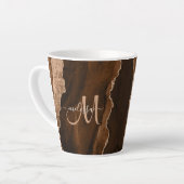 Chic Brown Blush Glitter Agate Custom Monogram Latte Mok (Linkerhoek)