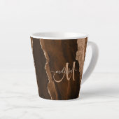 Chic Brown Blush Glitter Agate Custom Monogram Latte Mok (Rechterhoek)
