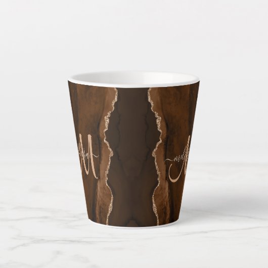 Chic Brown Blush Glitter Agate Custom Monogram Latte Mok (Voorkant)