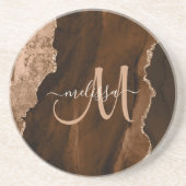 Chic Brown Blush Glitter Agate Custom Monogram Zandsteen Onderzetter (Voorkant)