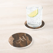 Chic Brown Blush Glitter Agate Custom Monogram Zandsteen Onderzetter (Zijkant)