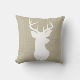 Chic Brown Burlap Rustic Antler Deer Land Kussen