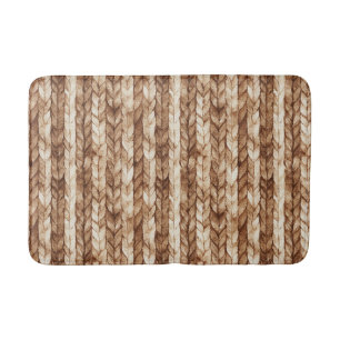 Chic Brown Cream Faux geweven strepen Badmat