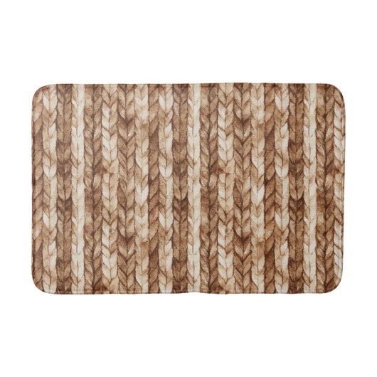 Chic Brown Cream Faux geweven strepen Badmat (Voorkant)