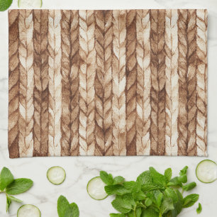 Chic Brown Cream Faux geweven strepen Theedoek