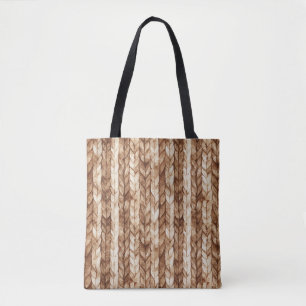 Chic Brown Cream Faux geweven strepen Tote Bag