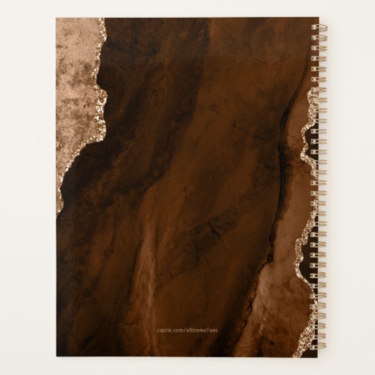 Chic Brown Gold Glitter Agate Custom Monogram 2023 Planner (Achterkant)