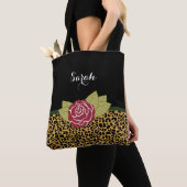 Chic Brown Gold-luipaard print rode roze met naam Tote Bag (Dichtbij)