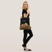 Chic Brown Gold-luipaard print rode roze met naam Tote Bag (Op model)