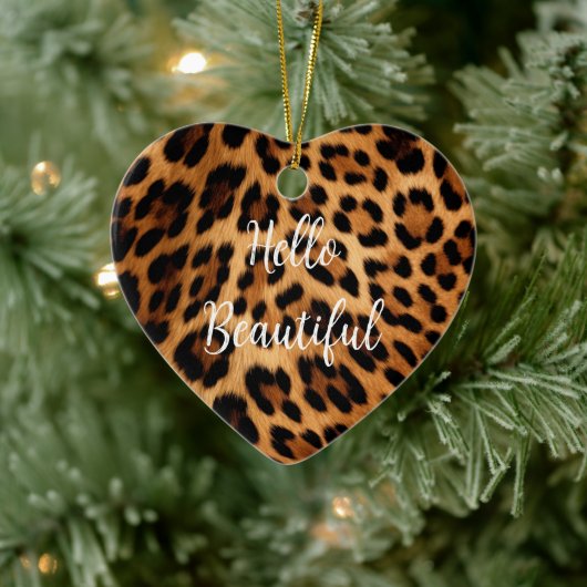 Chic Brown Leopard Print Kerstmis Keramisch Ornament (Boom)