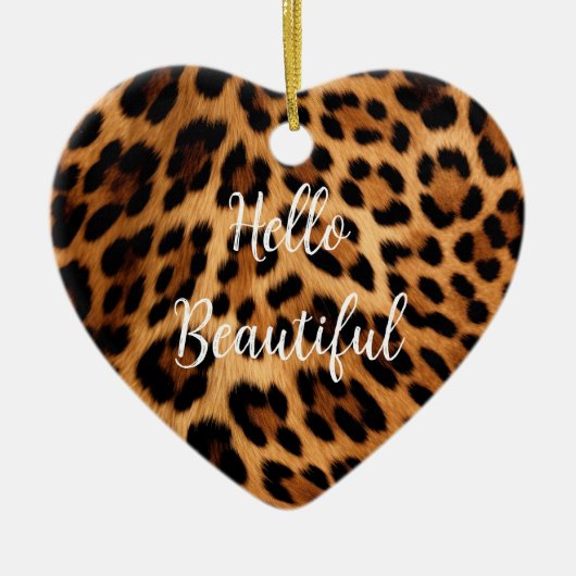 Chic Brown Leopard Print Kerstmis Keramisch Ornament (Voorkant)
