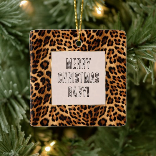 Chic Brown Leopard Print Kerstmis Keramisch Ornament (Boom)