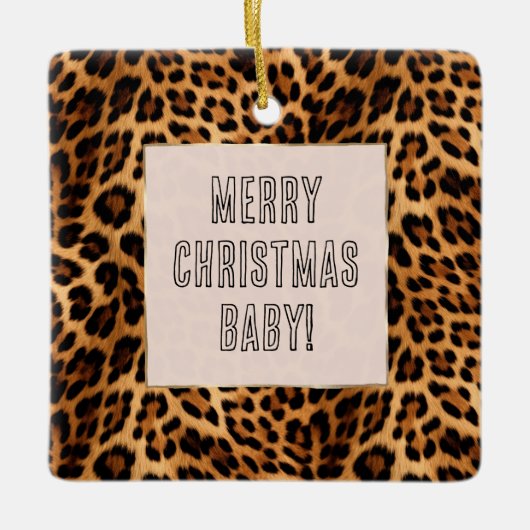 Chic Brown Leopard Print Kerstmis Keramisch Ornament (Voorkant)