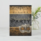 Chic  Brown Masquerade-uitnodigingen Kaart (Staand voorkant)