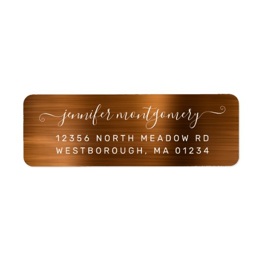 Chic Brown Metal Return Address Label (Voorkant)