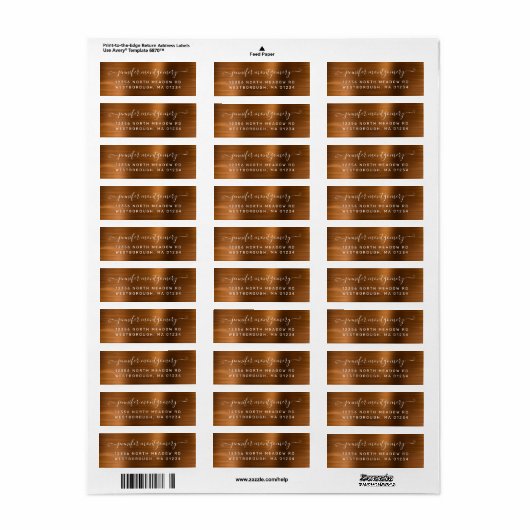 Chic Brown Metal Return Address Label (Full Sheet)