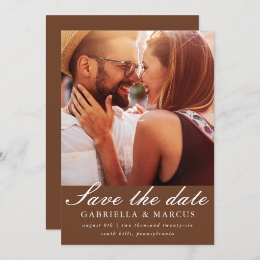Chic Brown Photo Wedding Save the Date (Voorkant / Achterkant)